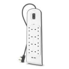 Belkin, USB Surge Protector,8 Way/8 Plug Electrical Extension Socket,White,2 M,BSV804ar2M